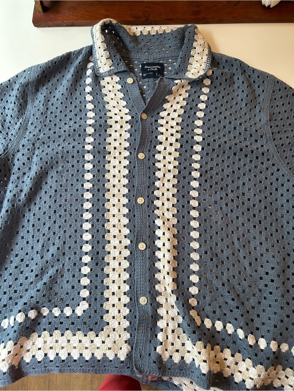 Abercrombie & Fitch Blue and Cream Crochet Button-Down Shirt